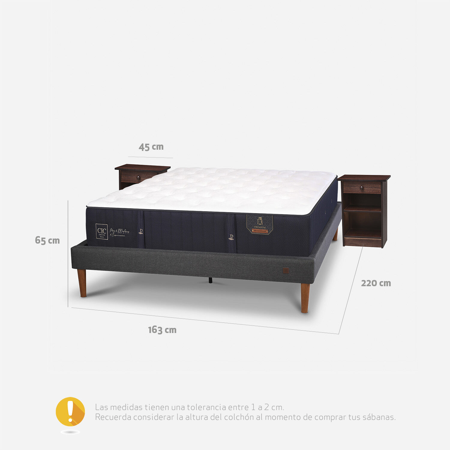 Cama Europea Curve 2 Plazas Premium + Veladores Dubl&iacute;n Chocolate