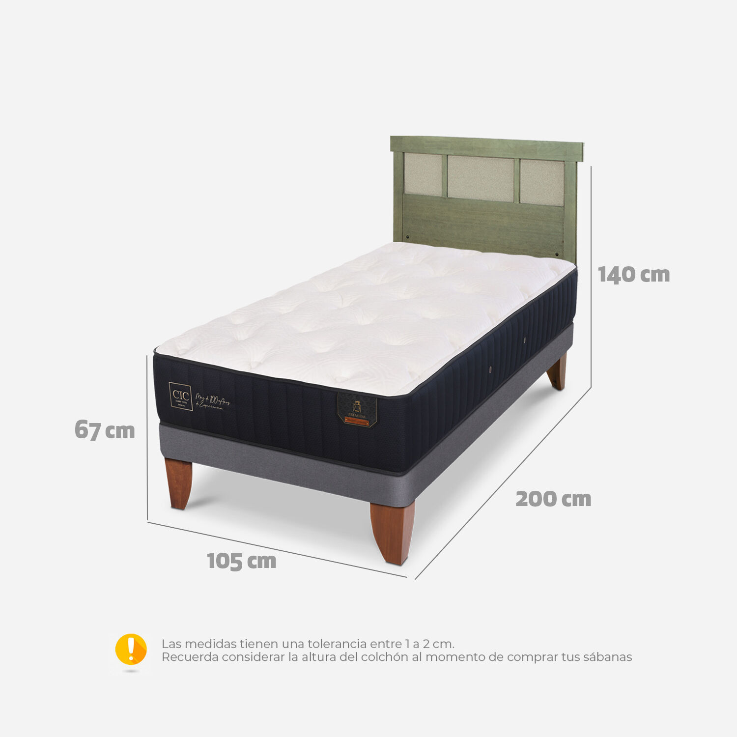 Cama Europea 1,5 Plazas Premium + Respaldo Dublín Olivo