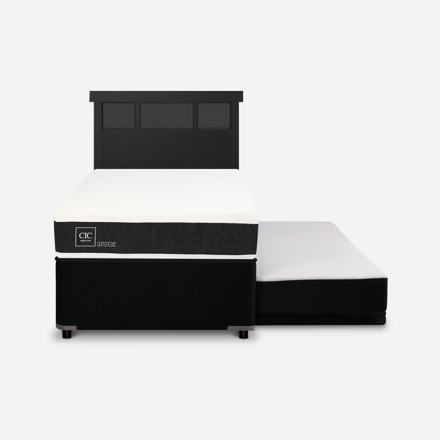 Cama Nido Div&aacute;n Ortopedic + Respaldo Dubl&iacute;n Negro