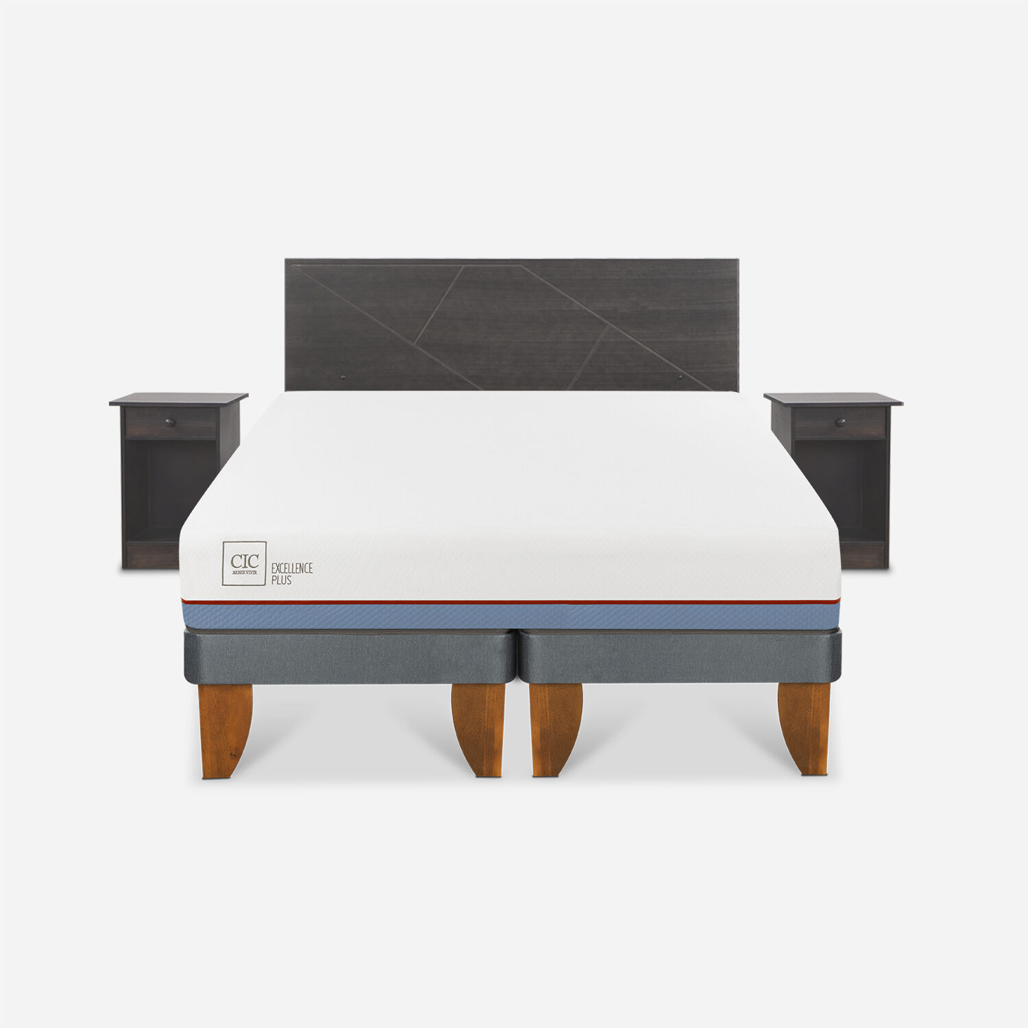 Cama Europea 2 Plazas Excellence Plus Base Dividida + Set Villarrica Gris