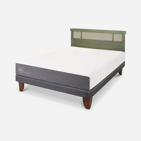 Cama Europea 2 Plazas Smart Base Normal + Respaldo Dubl&iacute;n Olivo