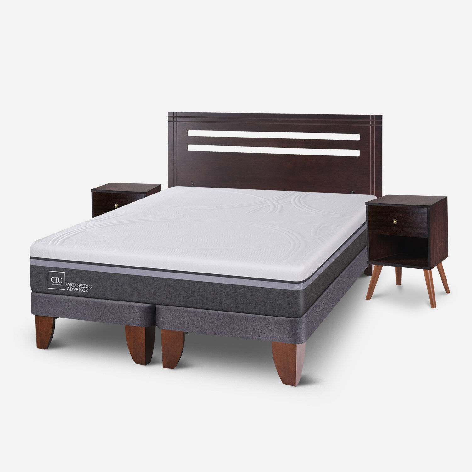 Cama Europea 2 Plazas Ortopedic Advance Base Dividida + Set Múnich Chocolate