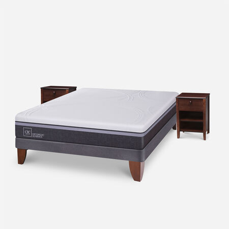 Cama Europea 2 Plazas Ortopedic Advance Base Normal + Veladores Torino Chocolate