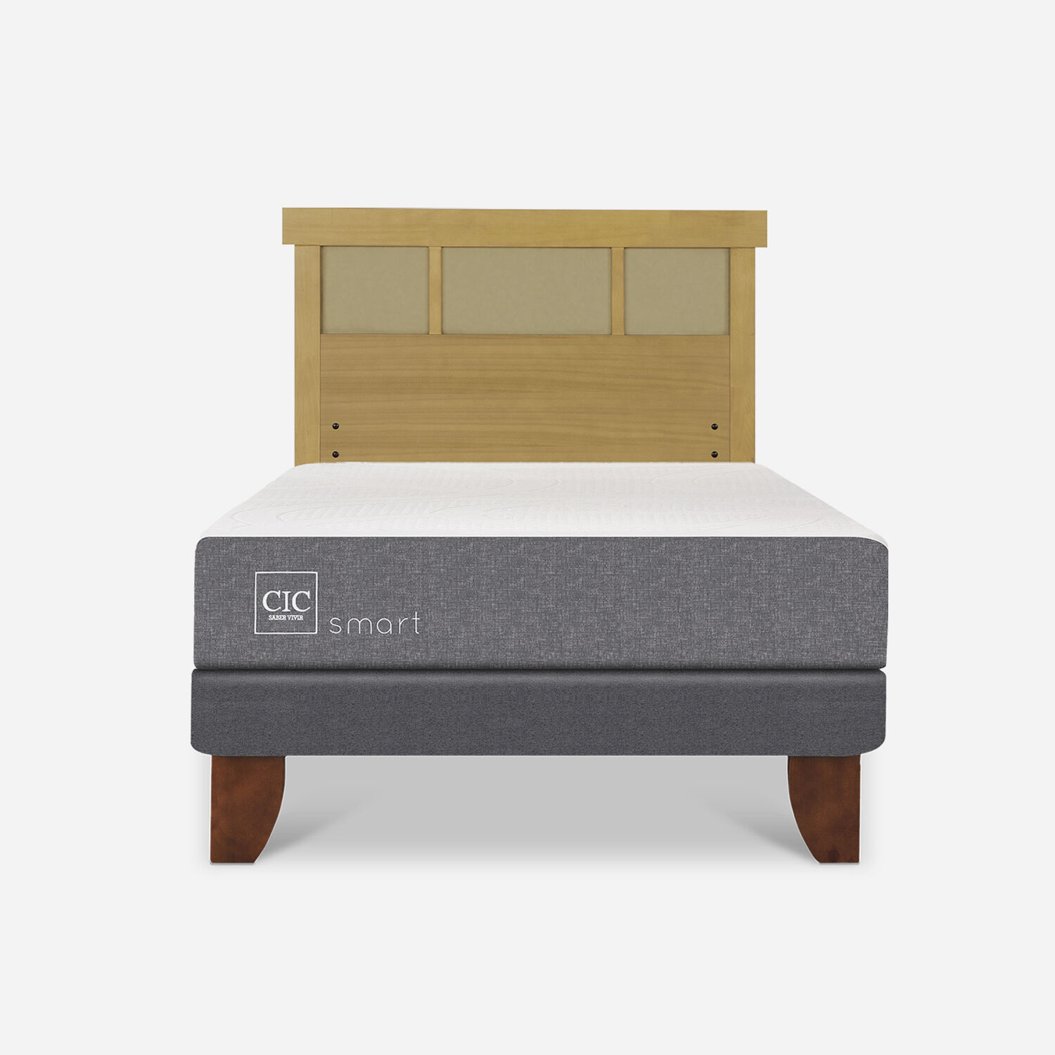 Cama Europea 1 Plaza Smart + Respaldo Dublín Mostaza