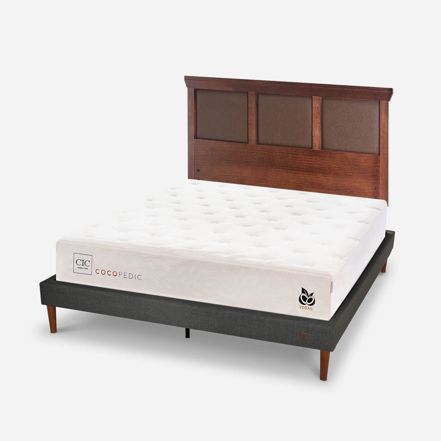 Cama Europea Curve 2 Plazas Cocopedic + Respaldo Torino Caramel