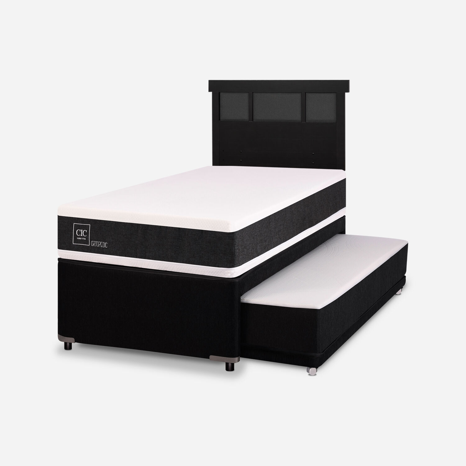 Cama Nido Div&aacute;n Ortopedic + Respaldo Dubl&iacute;n Negro