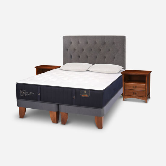 Cama Europea 2 Plazas Base Dividida Premium + Set Kaveri + Almohadas de Pluma