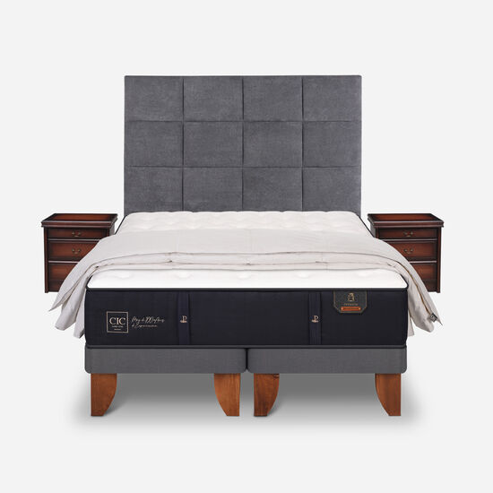 Cama Europea King Premium + Set Támesis + Almohadas 100% Pluma de Ganso