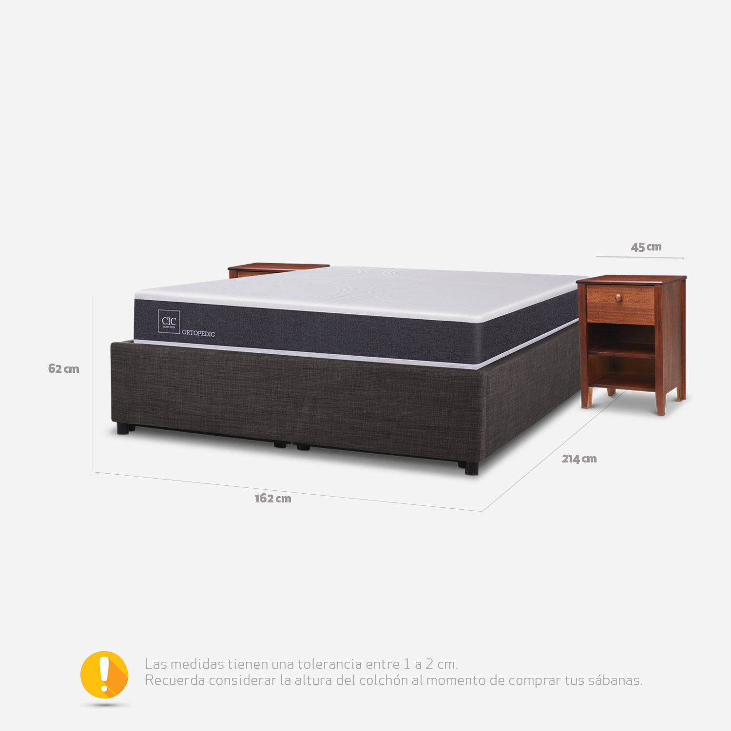 Cama Space Box 2 Plazas Ortopedic + Velador Torino Caramel