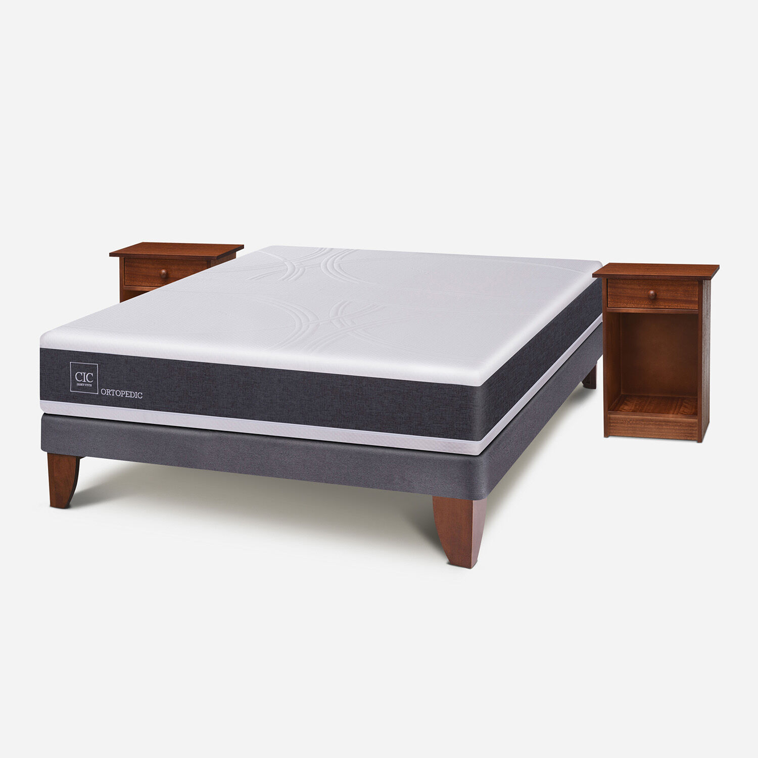 Cama Europea 2 Plazas Base Normal Ortopedic + Veladores Villarrica