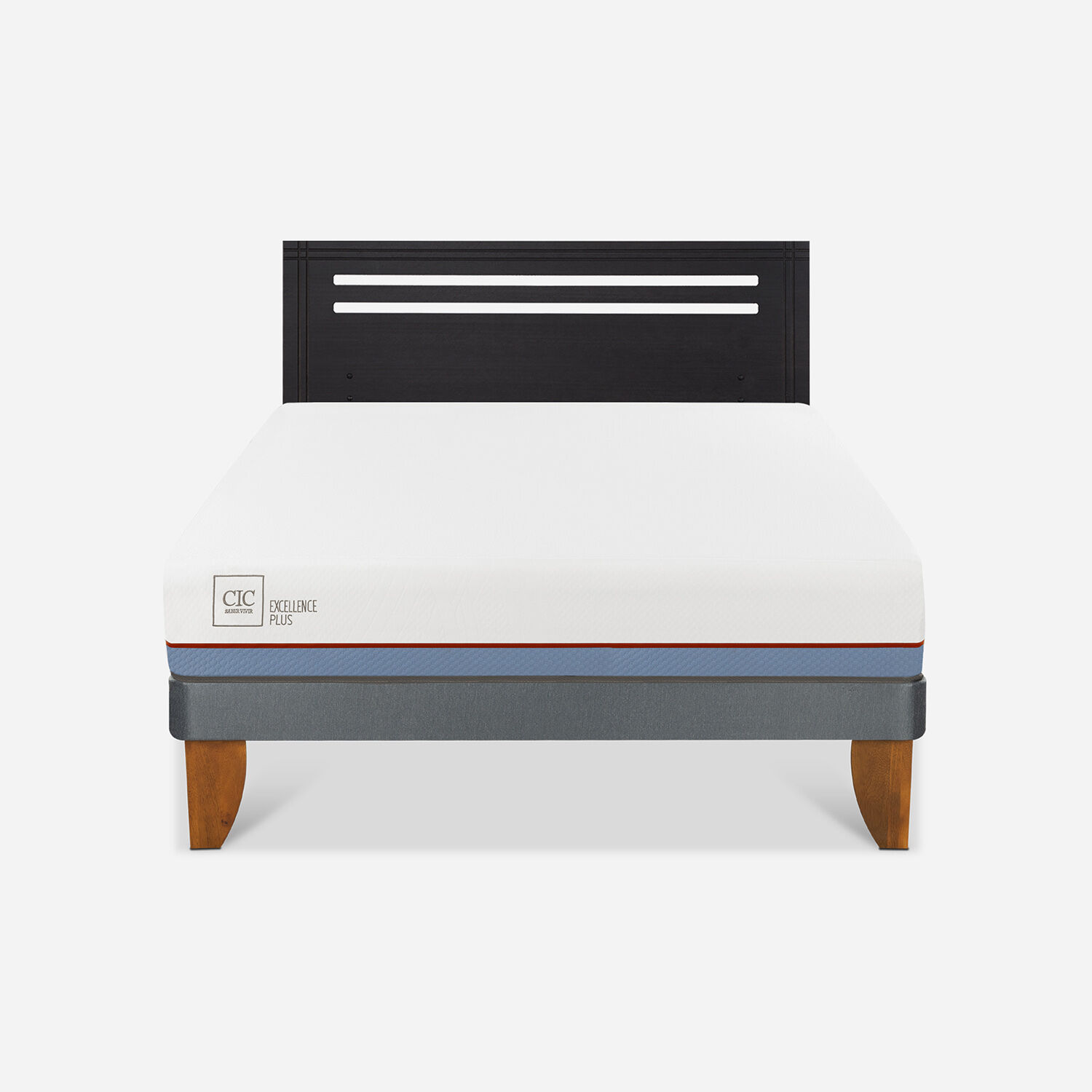 Cama Europea 2 Plazas Excellence Plus Base Normal + Respaldo Múnich Negro