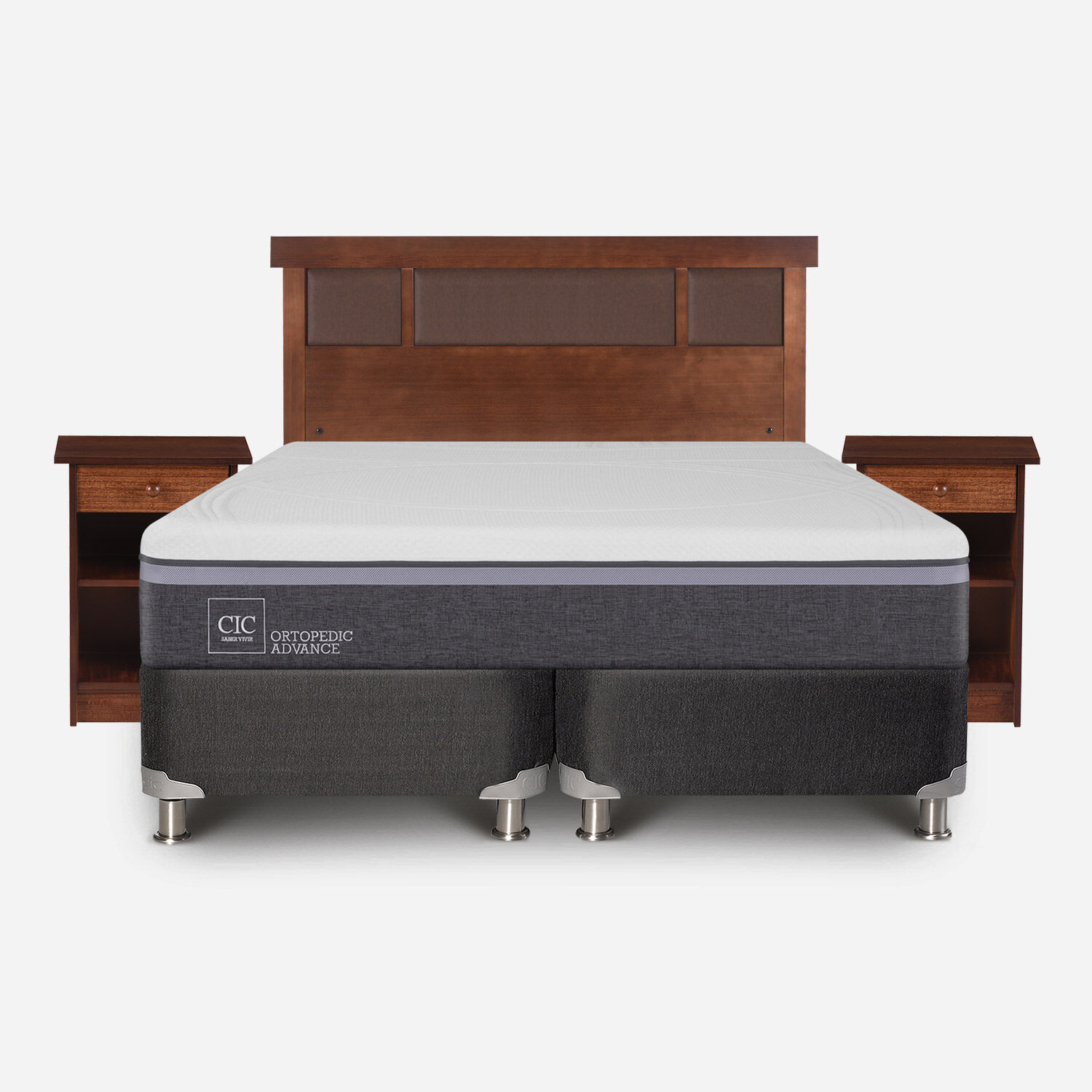 Box Spring 2 Plazas Ortopedic Advance Base Dividida 5 Zonas + Set Dublín Caramel