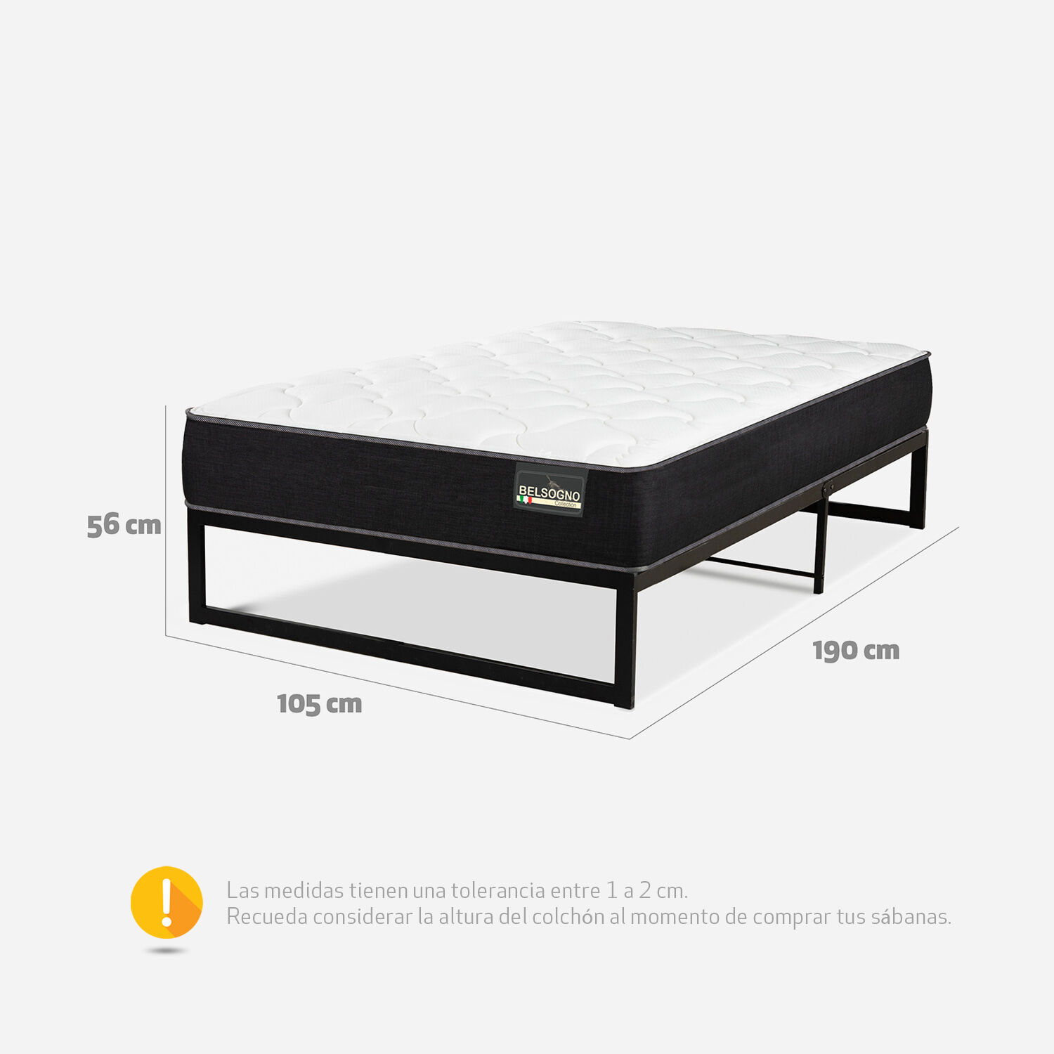 Cama Iron Smart Belsogno 1,5 Plazas Plus Black