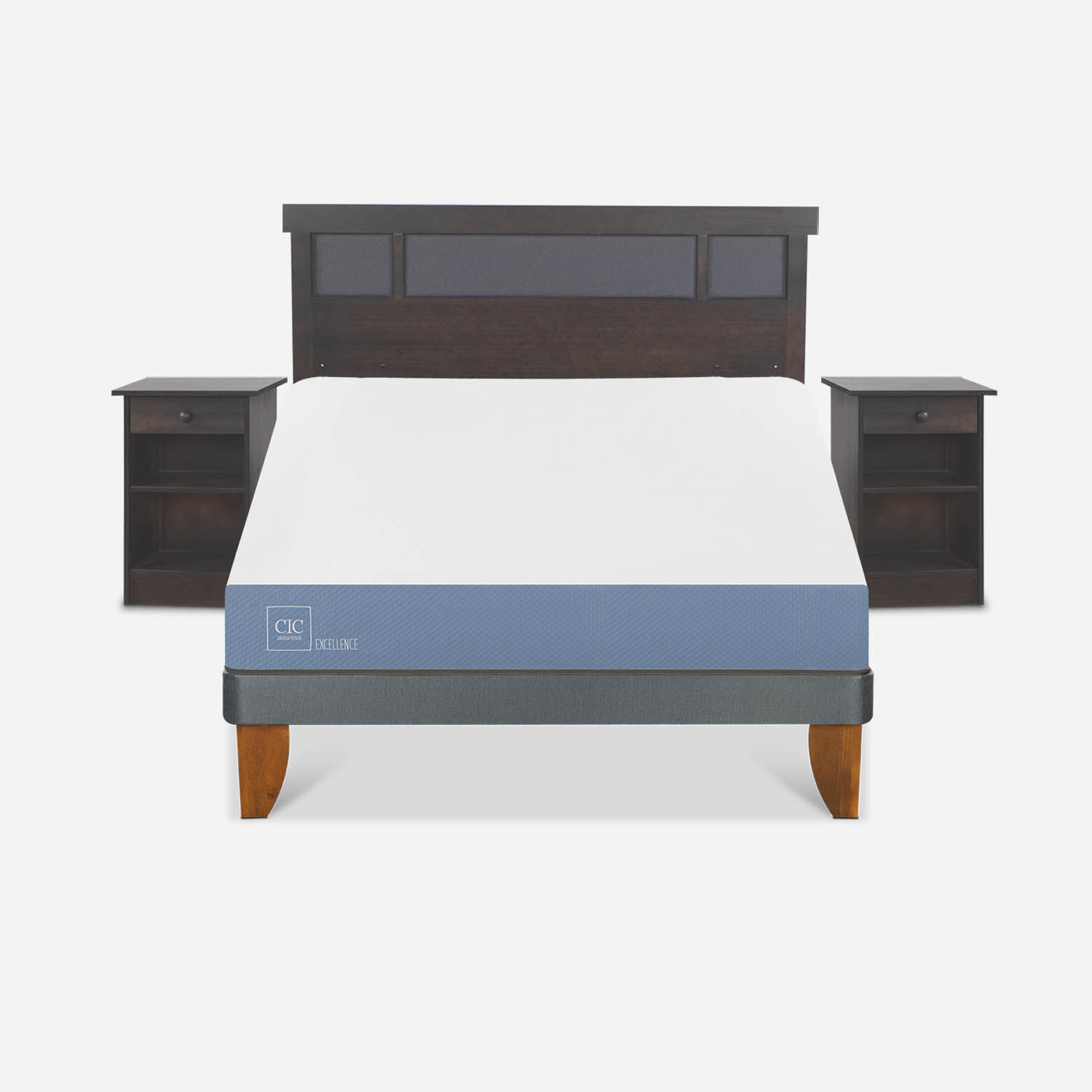 Cama Europea 2 Plazas Excellence Base Normal + Set Dubl&iacute;n Gris