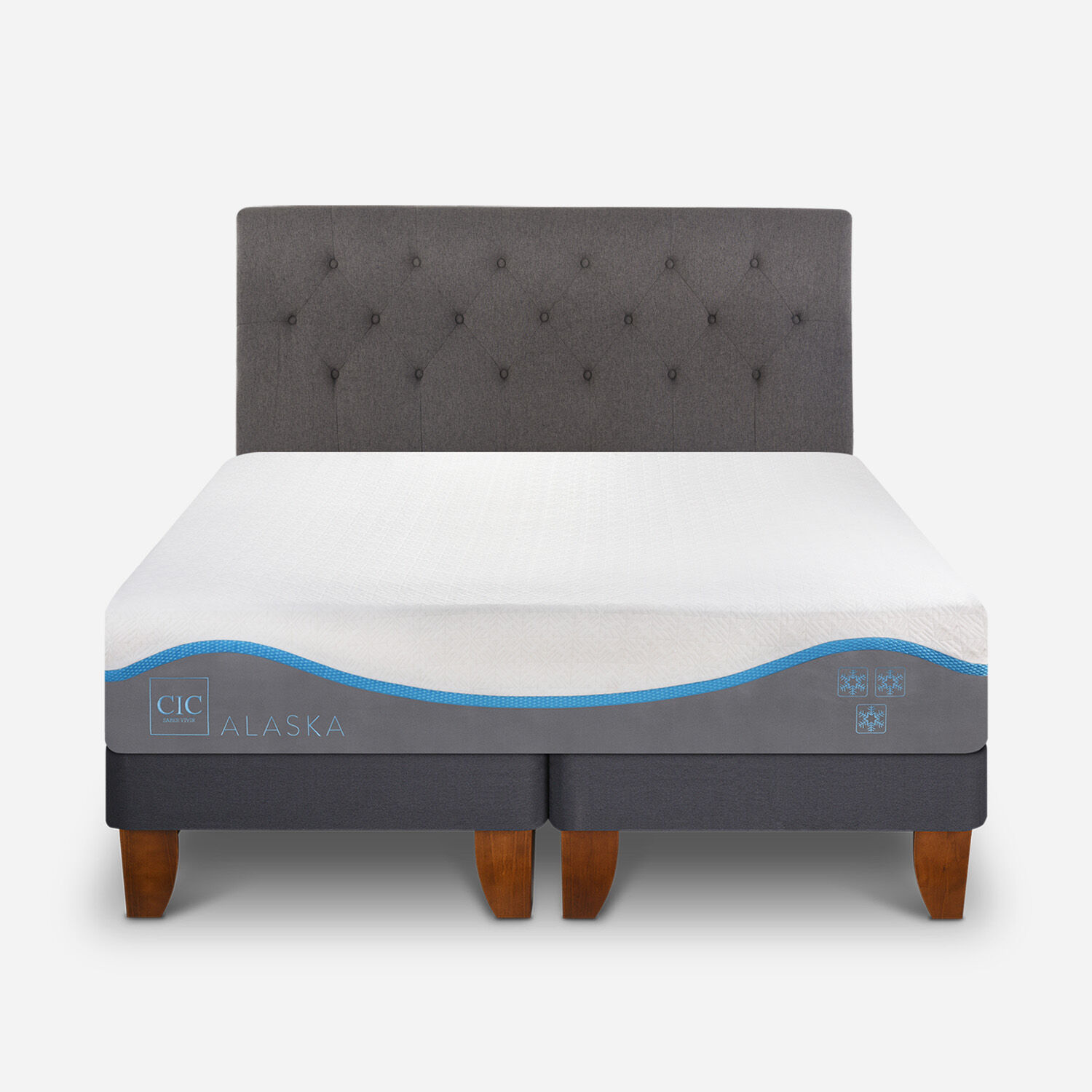 Cama Europea 2 Plazas Alaska Base Dividida + Respaldo Kavery