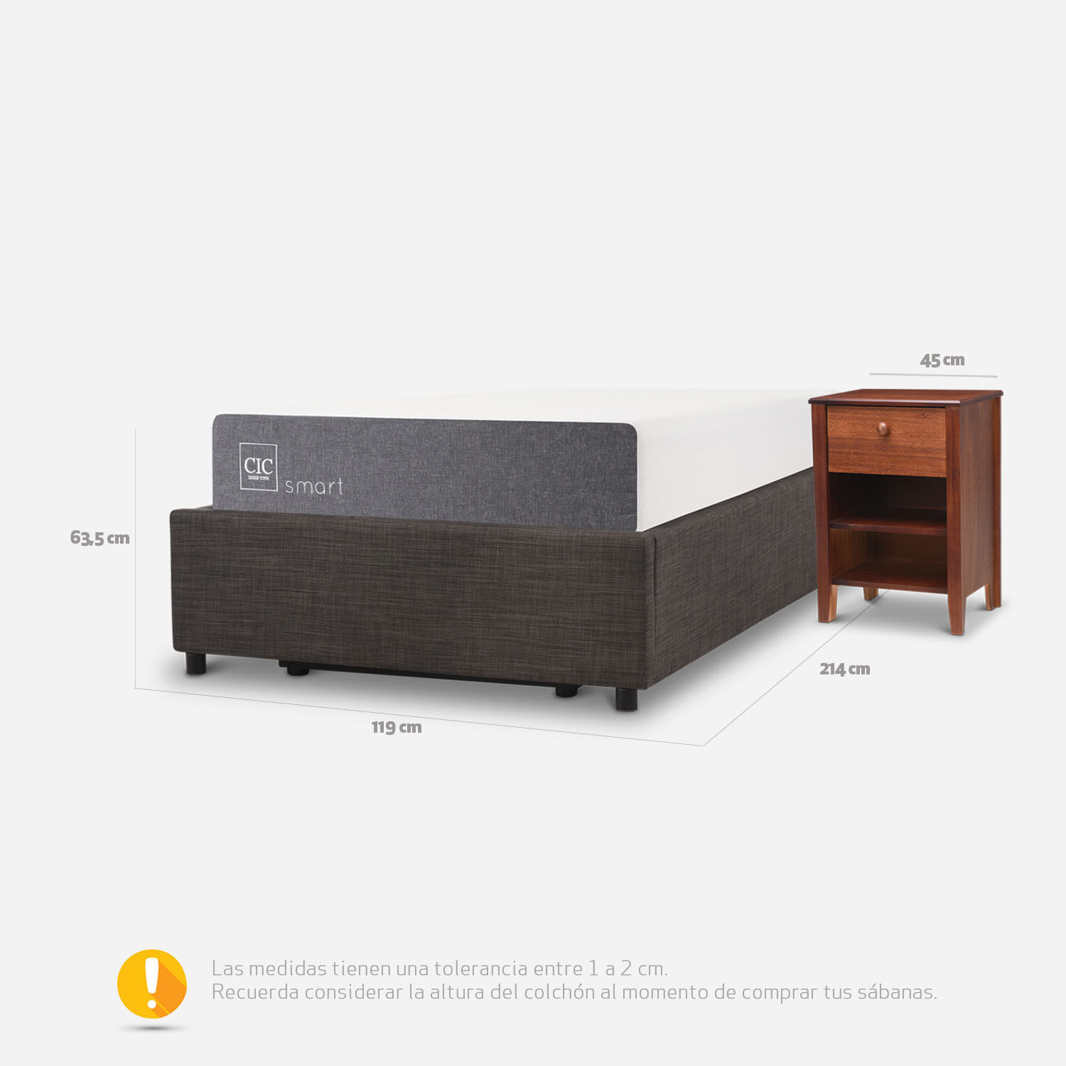 Cama Space Box 1,5 Plazas Smart + Velador Torino Caramel 
