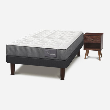 Cama Europea 1,5 Plazas Anatomic + Velador M&uacute;nich Chocolate