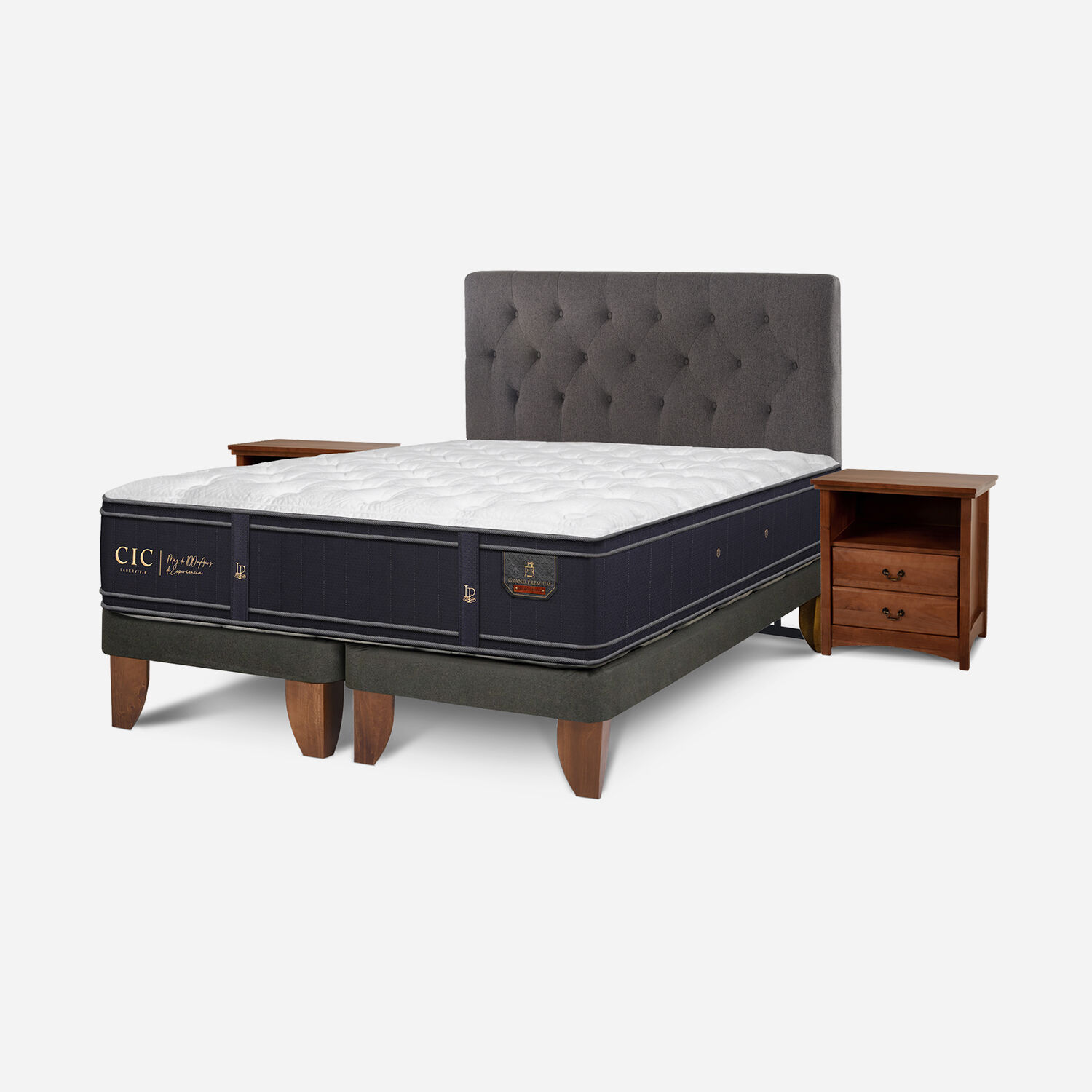 Cama Europea 2 Plazas Grand Premium Base Dividida + Set Kavery