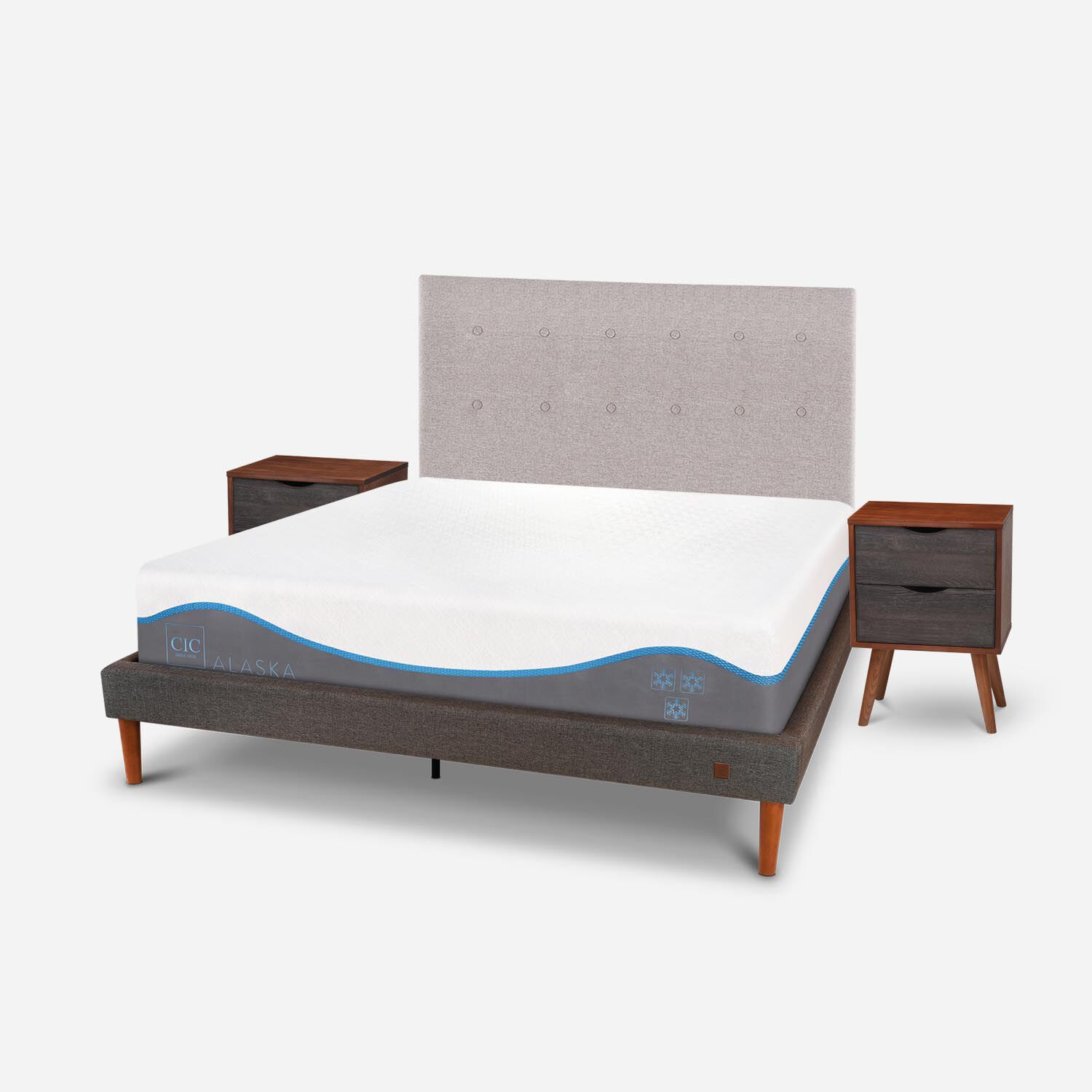 Cama Europea Curve 2 Plazas Alaska + Set Tigris