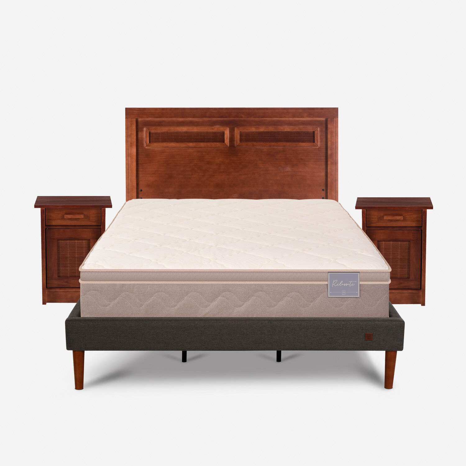 Cama Europea Curve King Rilassati + Set Mil&aacute;n Caramel