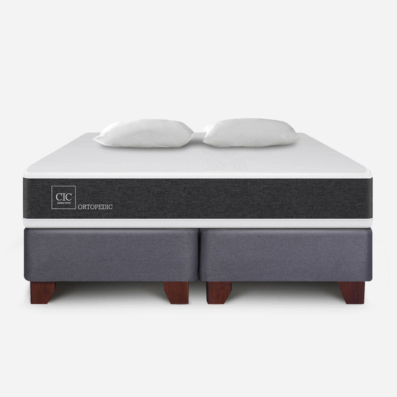 Box Spring 2 Plazas Ortopedic Base Dividida + Almohadas