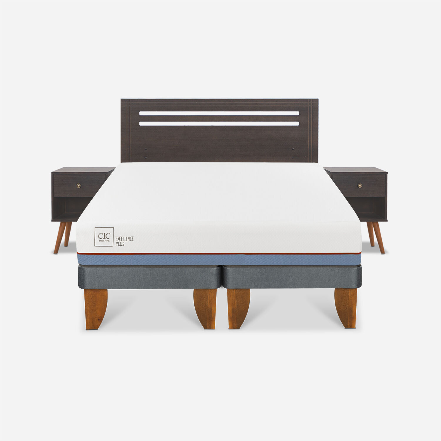 Cama Europea 2 Plazas Excellence Plus Base Dividida + Set Múnich Gris