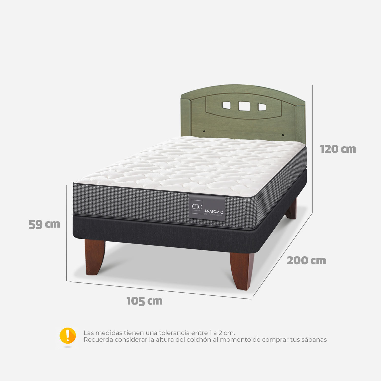 Cama Europea 1,5 Plazas Anatomic + Respaldo Gales Olivo