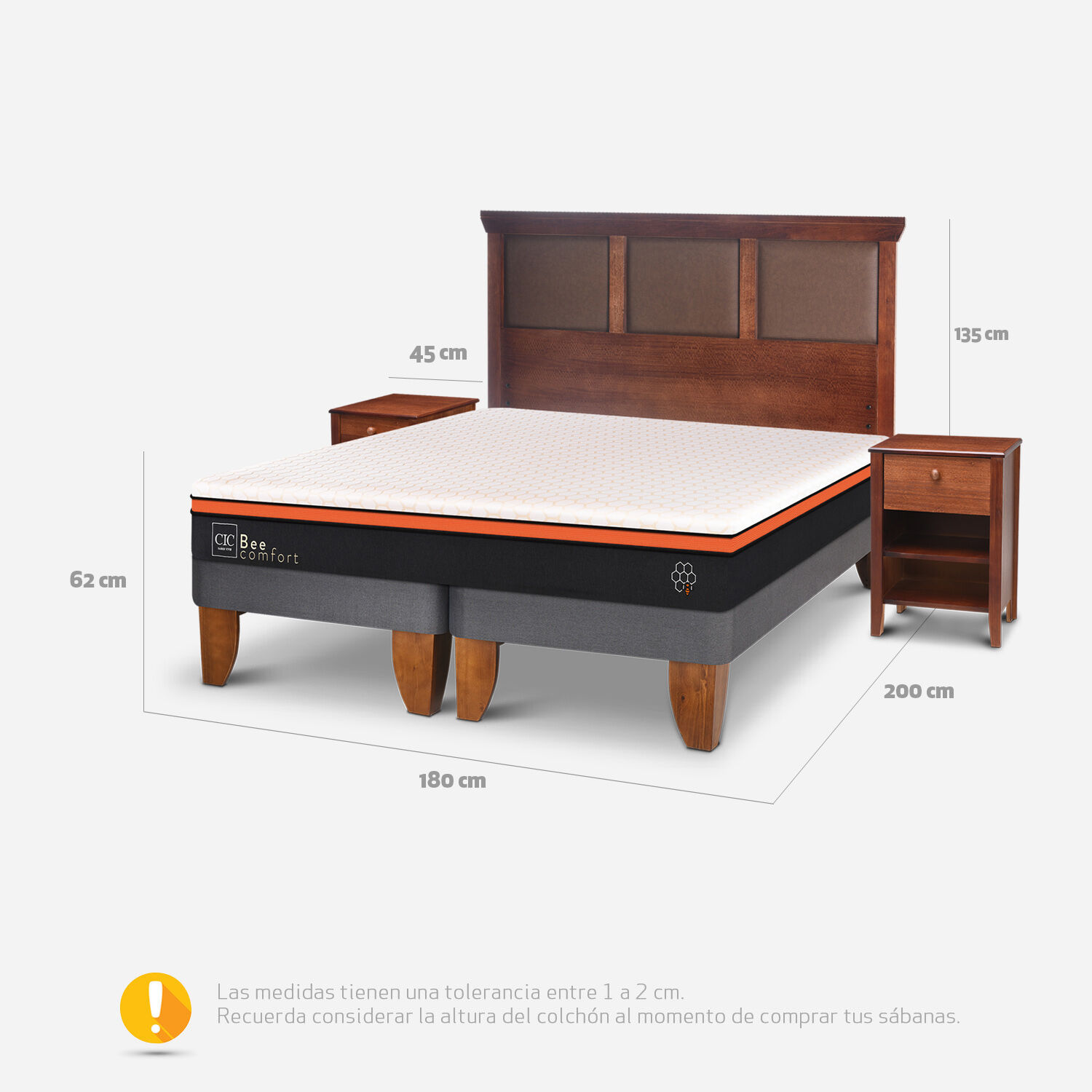 Cama Europea King Bee Comfort + Set Torino Caramel