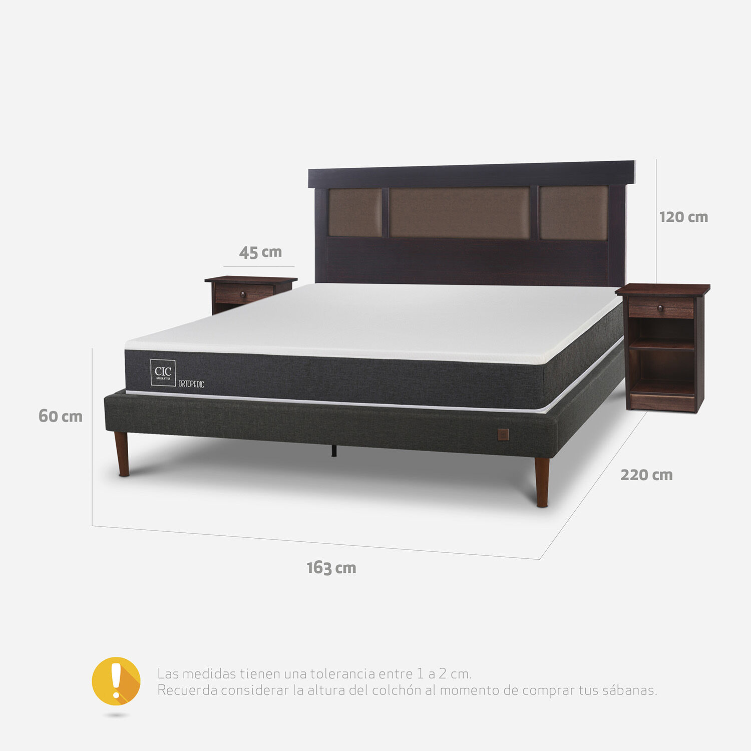 Cama Europea Curve 2 Plazas Ortopedic + Set Dubl&iacute;n Chocolate