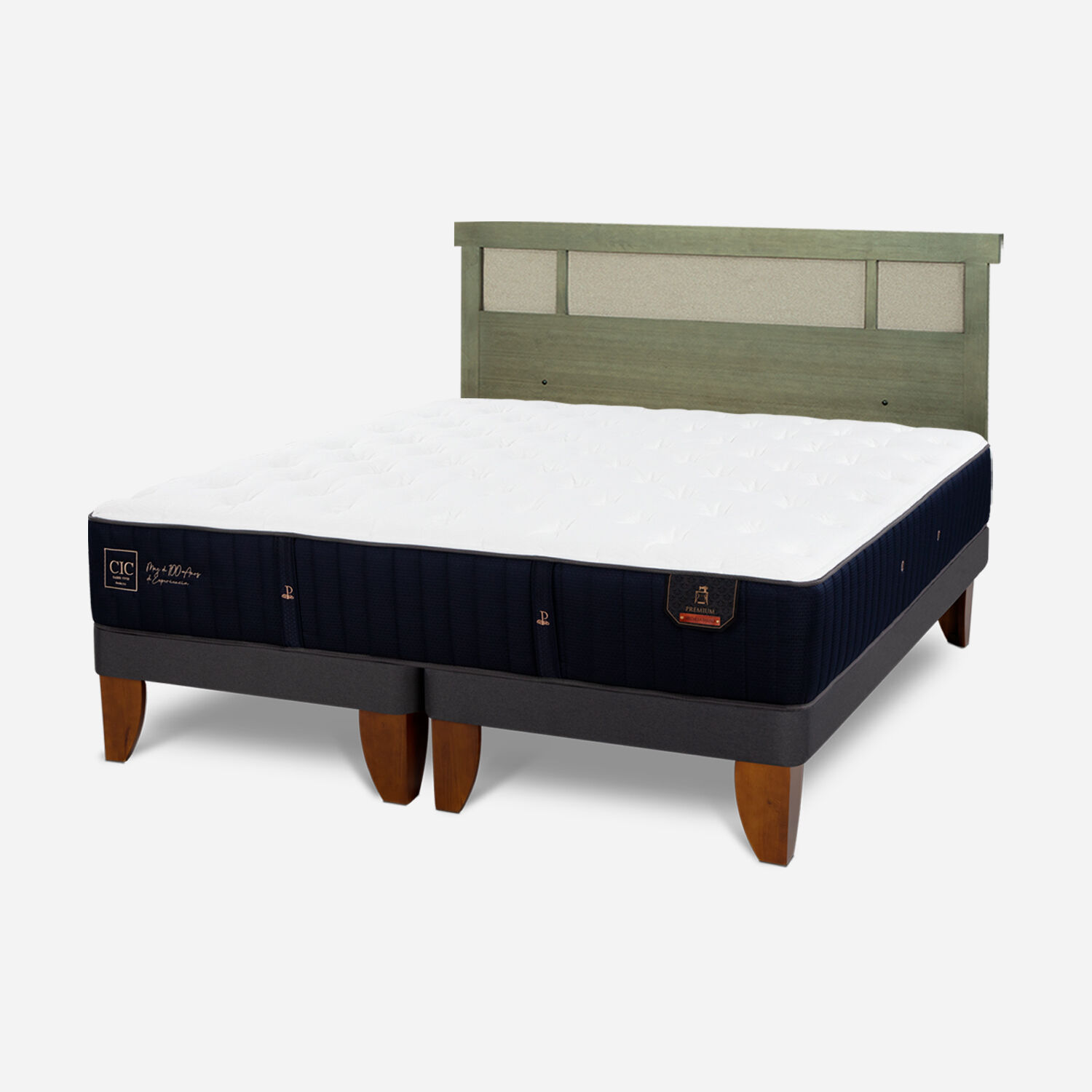 Cama Europea 2 Plazas Premium Base Dividida + Respaldo Dubl&iacute;n Olivo