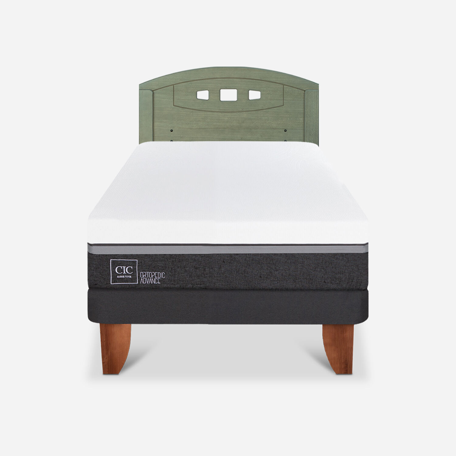 Cama Europea 1,5 Plazas Ortopedic Advance + Respaldo Gales Olivo