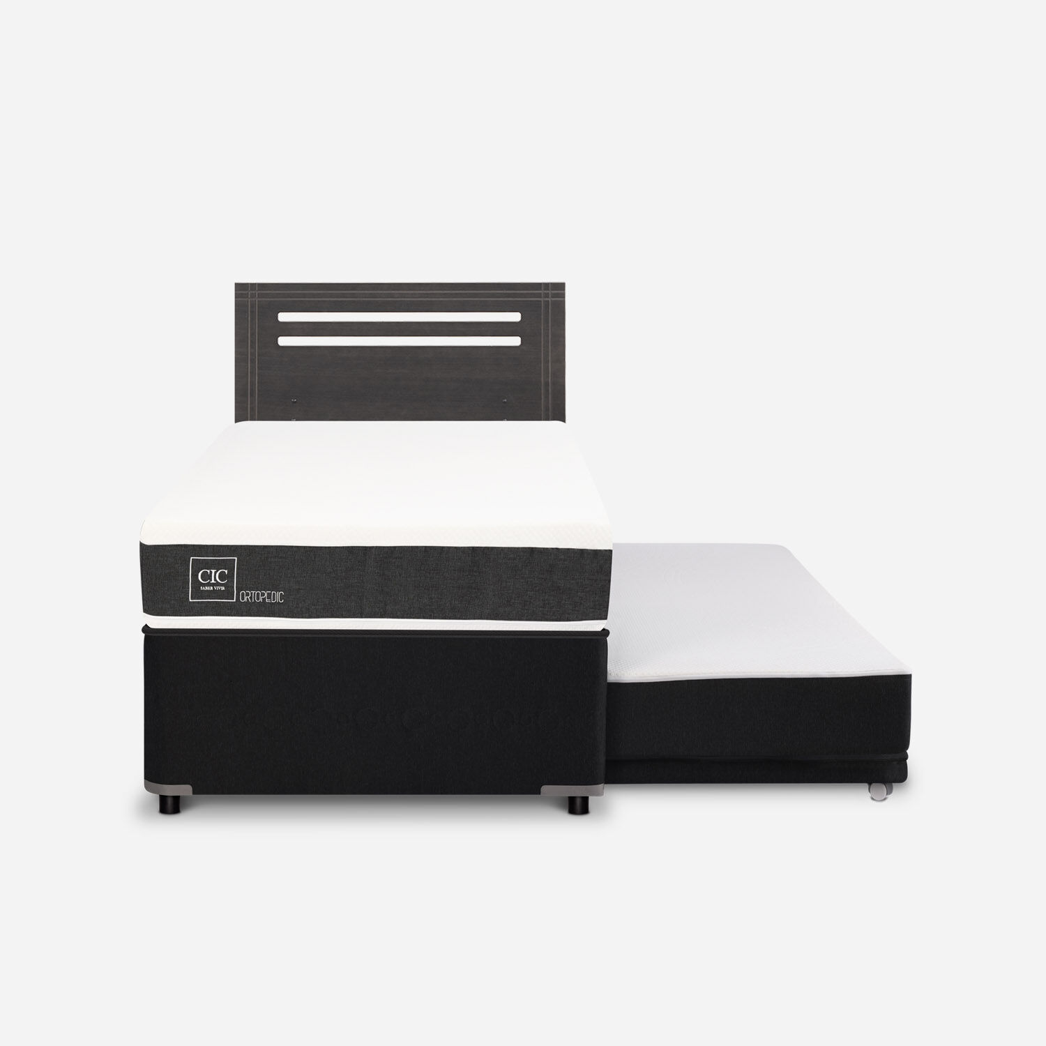 Cama Nido Div&aacute;n Ortopedic + Respaldo M&uacute;nich Gris