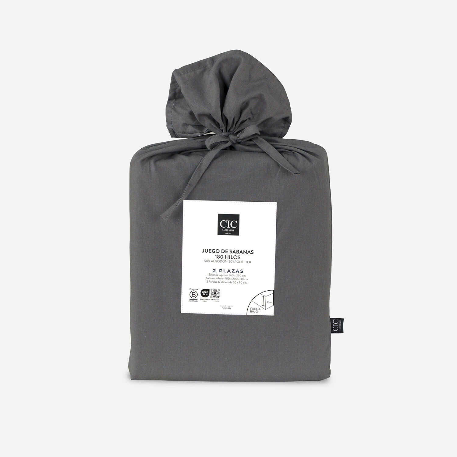 S&aacute;banas 2 Plazas 180 Hilos Lisa Gris