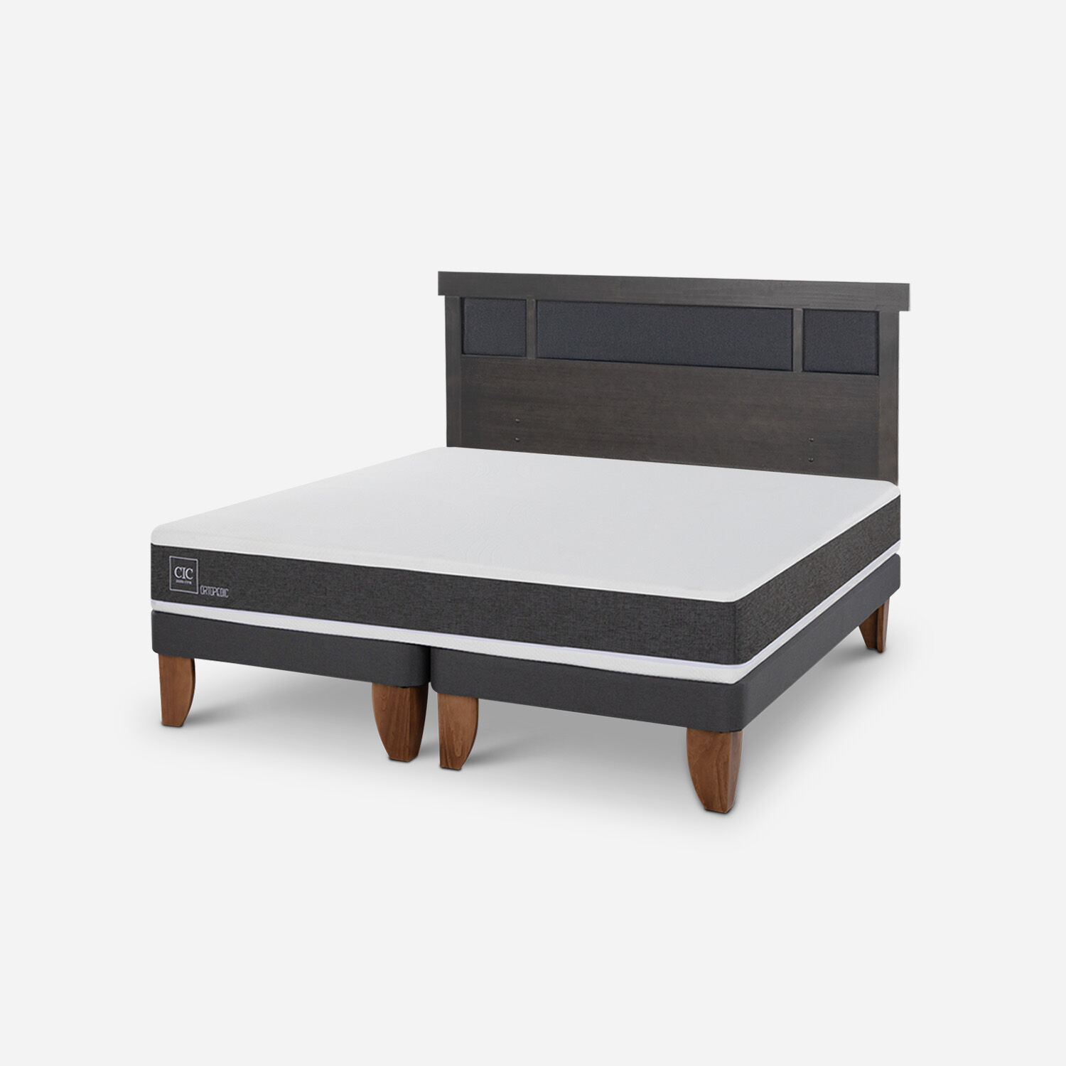 Cama Europea King Ortopedic + Respaldo Dubl&iacute;n Gris