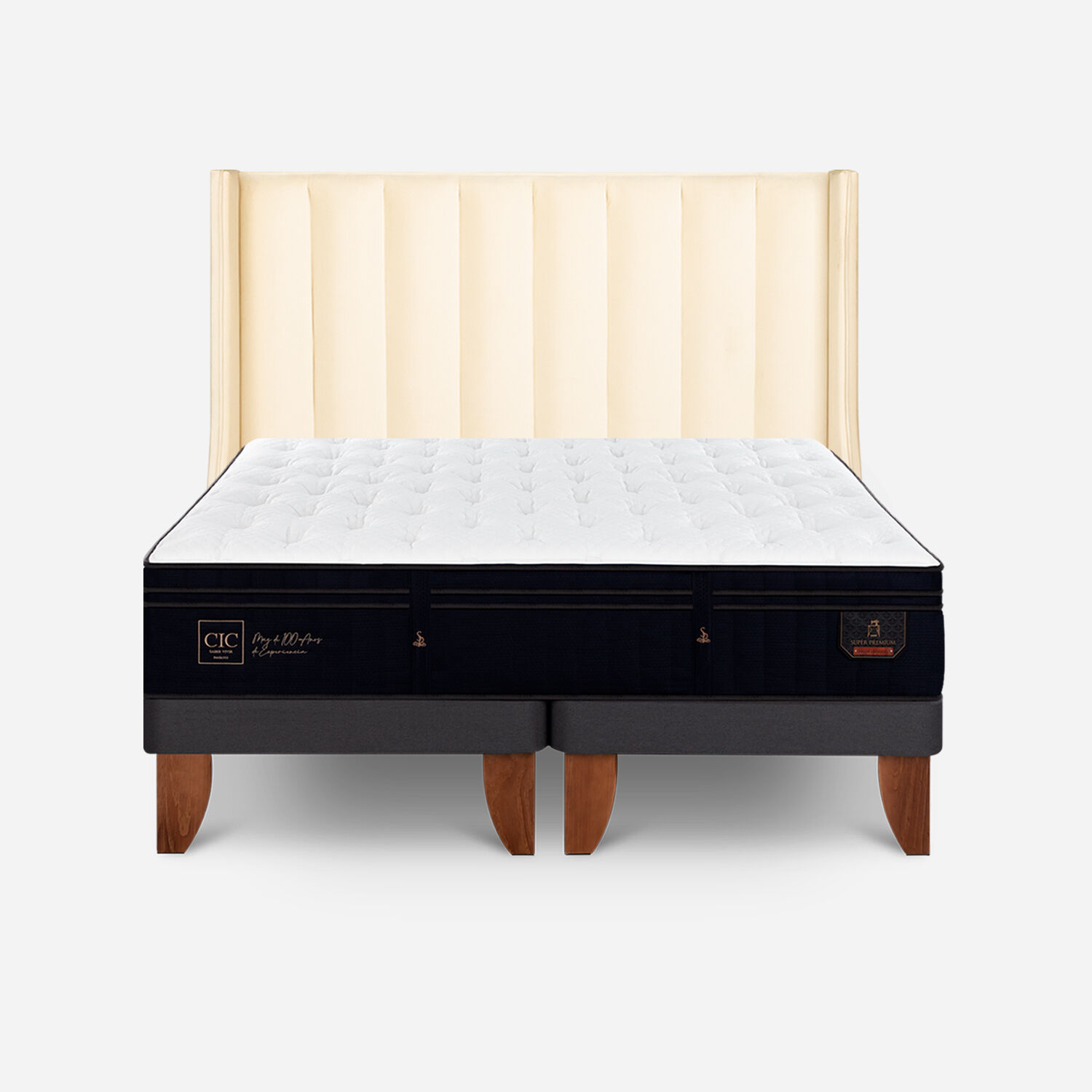 Cama Europea 2 Plazas Super Premium Base Dividida + Respaldo Panaro