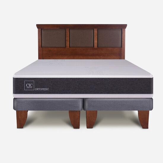 Cama Europea 2 Plazas Base Dividida Ortopedic + Respaldo Torino Caramel