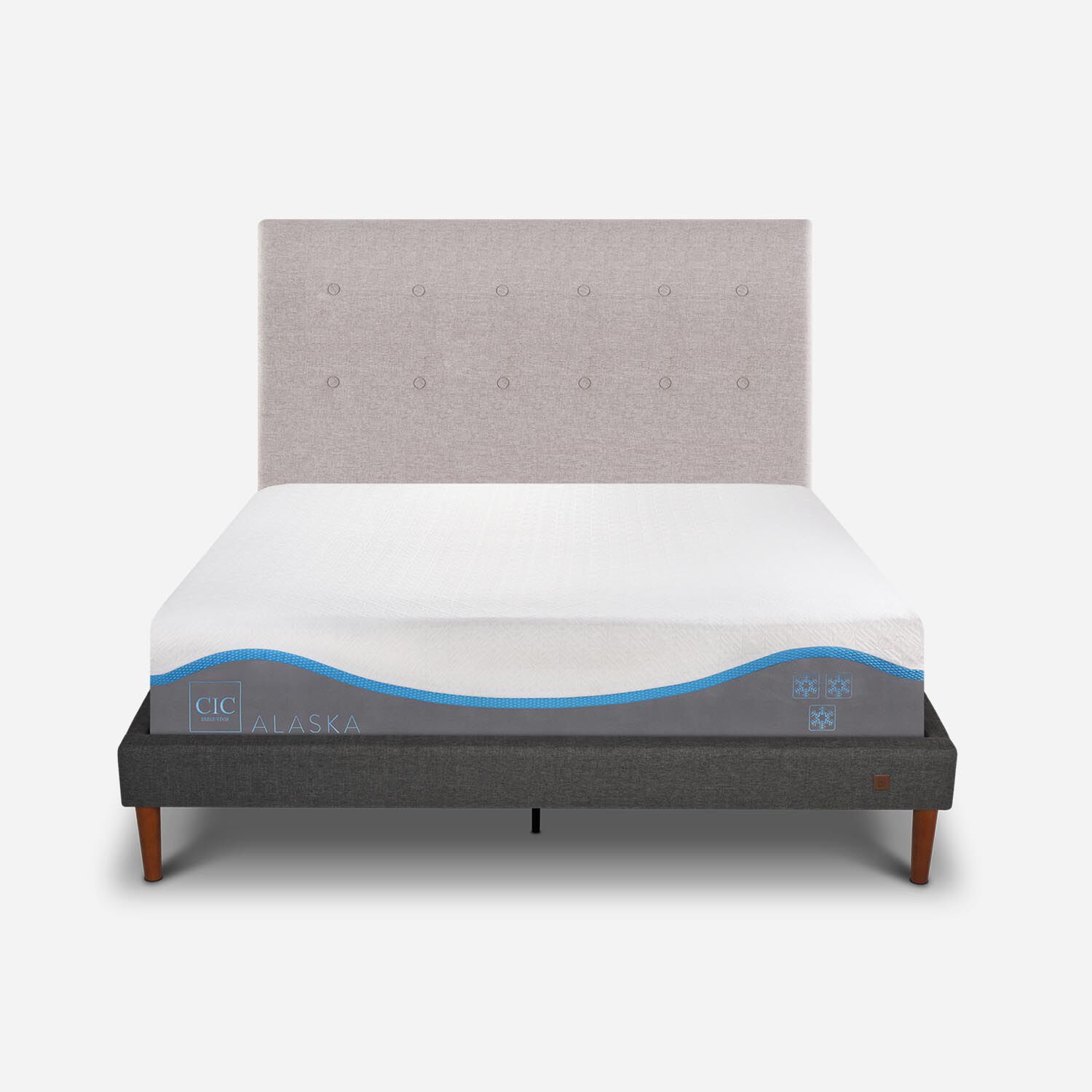Cama Europea Curve 2 Plazas Alaska + Respaldo Tigris