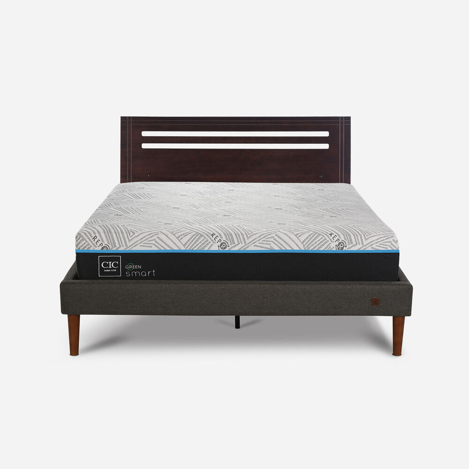 Cama Europea Curve 2 Plazas Infinity Green + Respaldo M&uacute;nich Chocolate