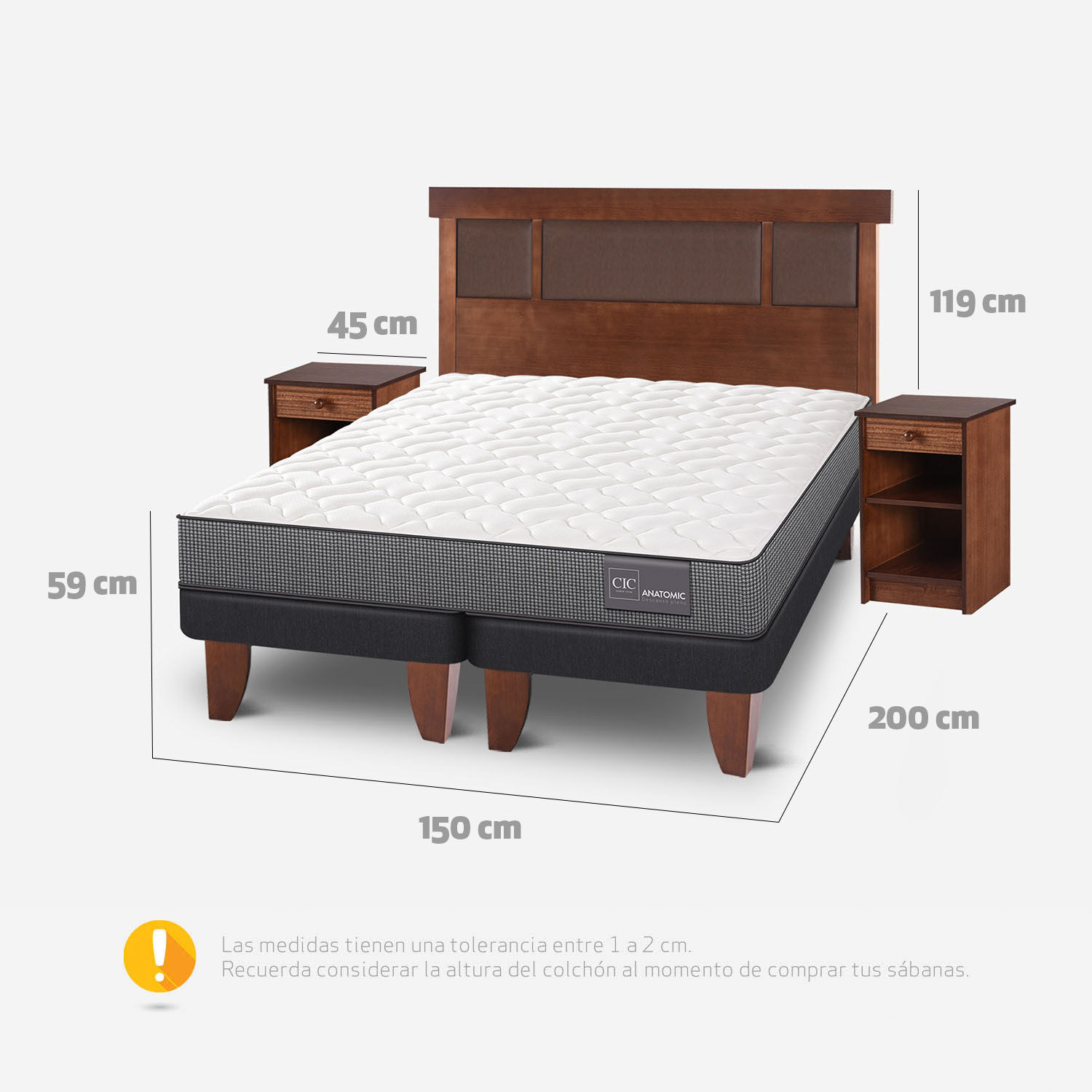 Cama Europea 2 Plazas Anatomic Base Dividida + Set Dublín Caramel