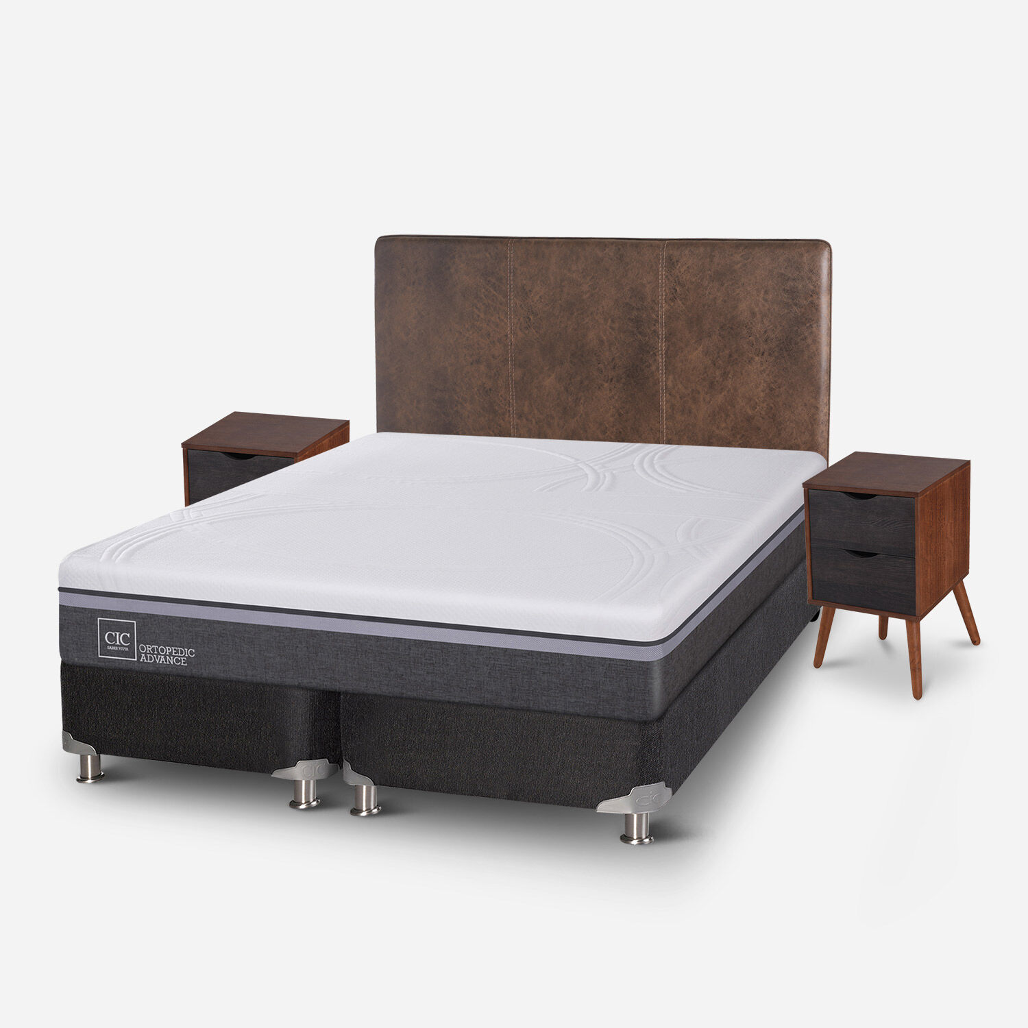 Box Spring 2 Plazas Ortopedic Advance Base Dividida 5 Zonas + Set Baker