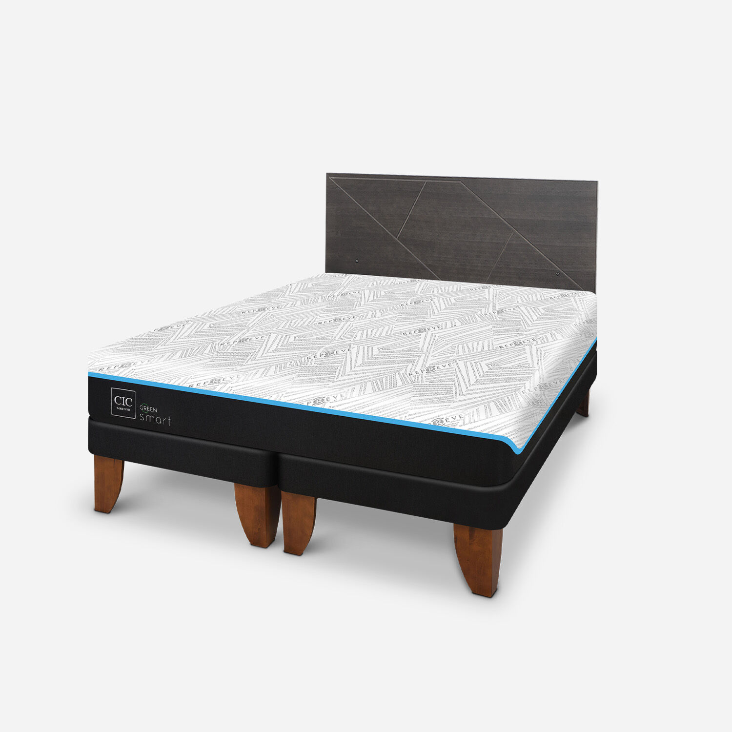 Cama Europea 2 Plazas Green Infinity Base Dividida + Respaldo Villarrica Gris