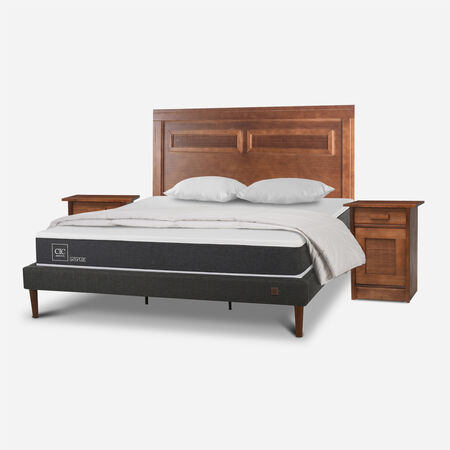 Cama Europea Curve King Ortopedic + Set Mil&aacute;n Caramel + Almohadas + Plum&oacute;n
