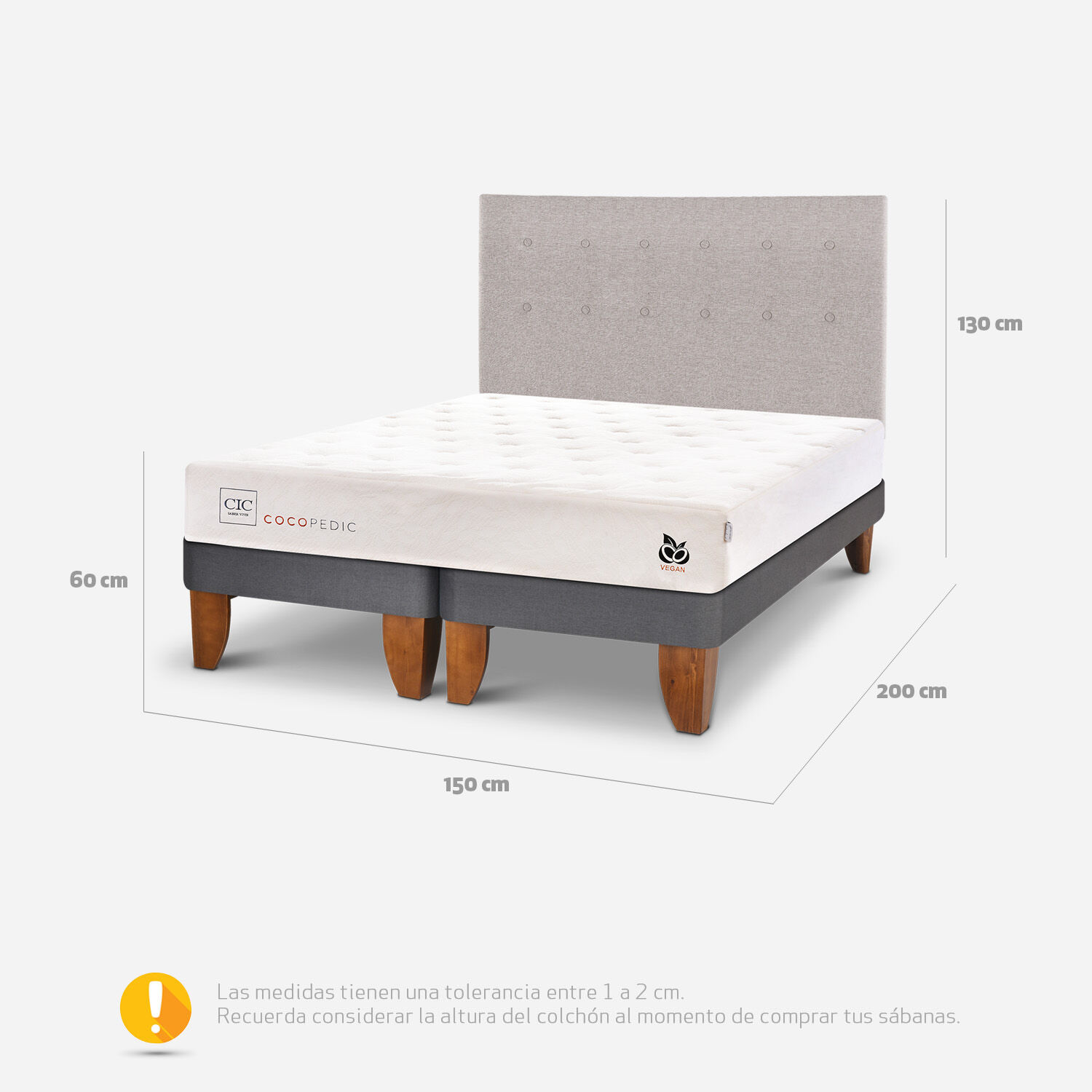 Cama Europea 2 Plazas Cocopedic Base Dividida + Respaldo Tigris