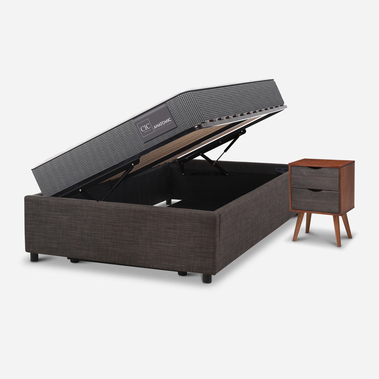 Cama Space Box 1,5 Plazas Anatomic + Velador N&iacute;ger