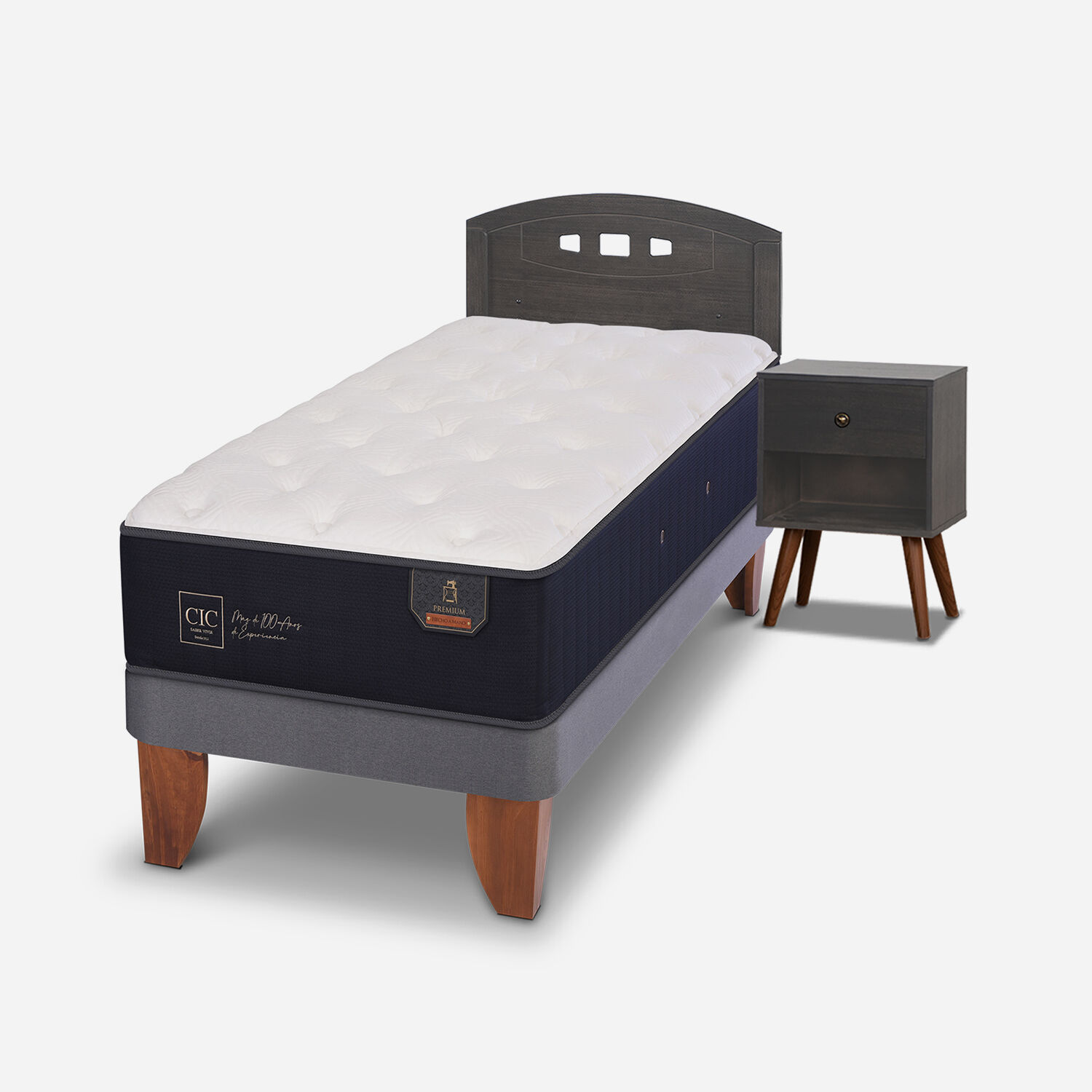 Cama Europea 1,5 Plazas Premium + Set Gales Gris