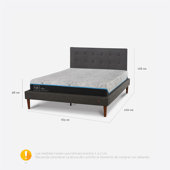 Cama Europea Curve 2 Plazas Smart Green + Respaldo Éufrates