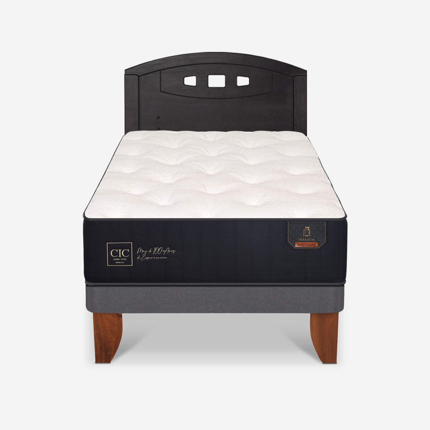 Cama Europea 1,5 Plazas Premium + Respaldo Gales Negro