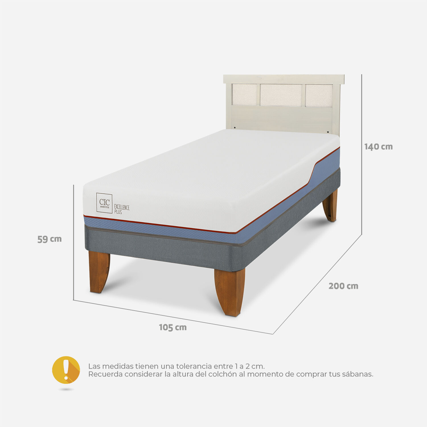 Cama Europea 1,5 Plazas Excellence Plus + Respaldo Dublín Alpino