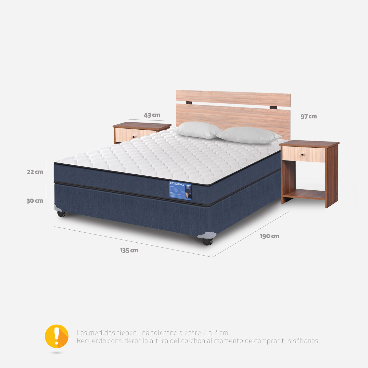Cama Americana Full Excellence + Set Olmo + Plumón
