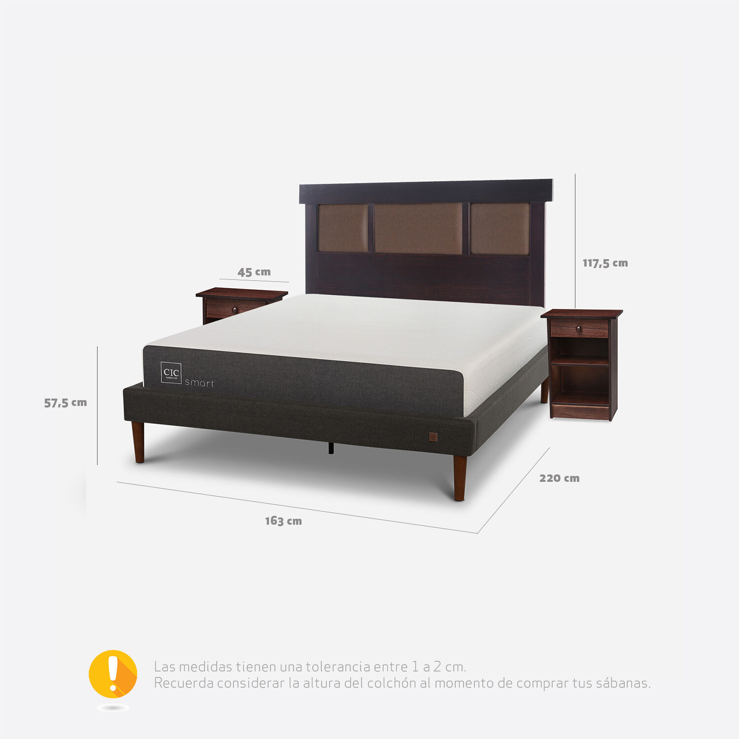 Cama Europea Curve 2 Plazas Smart + Set Dubl&iacute;n Chocolate